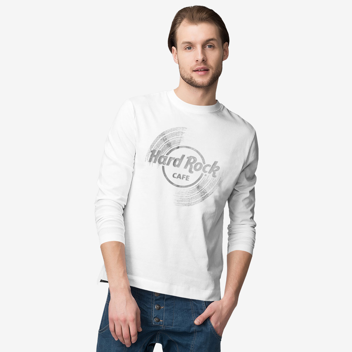 Hard Rock Vinyl Logo Unisex Longsleeve Tee in White image number 5