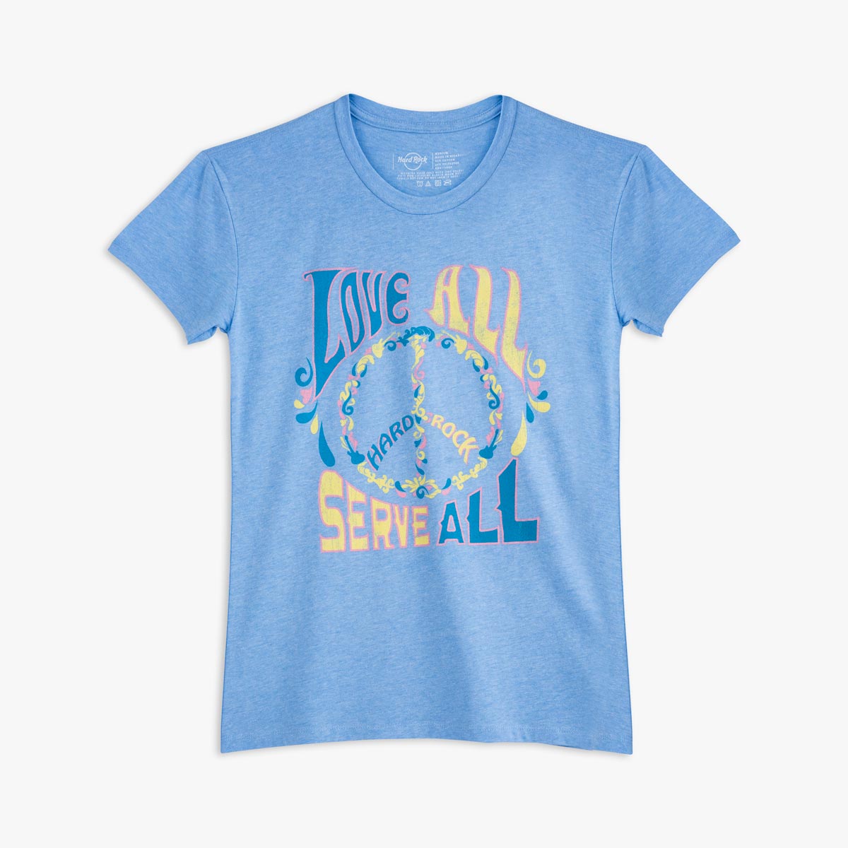 Music Festival Peace Love All Serve All Baby Doll Tee in Light Blue image number 2