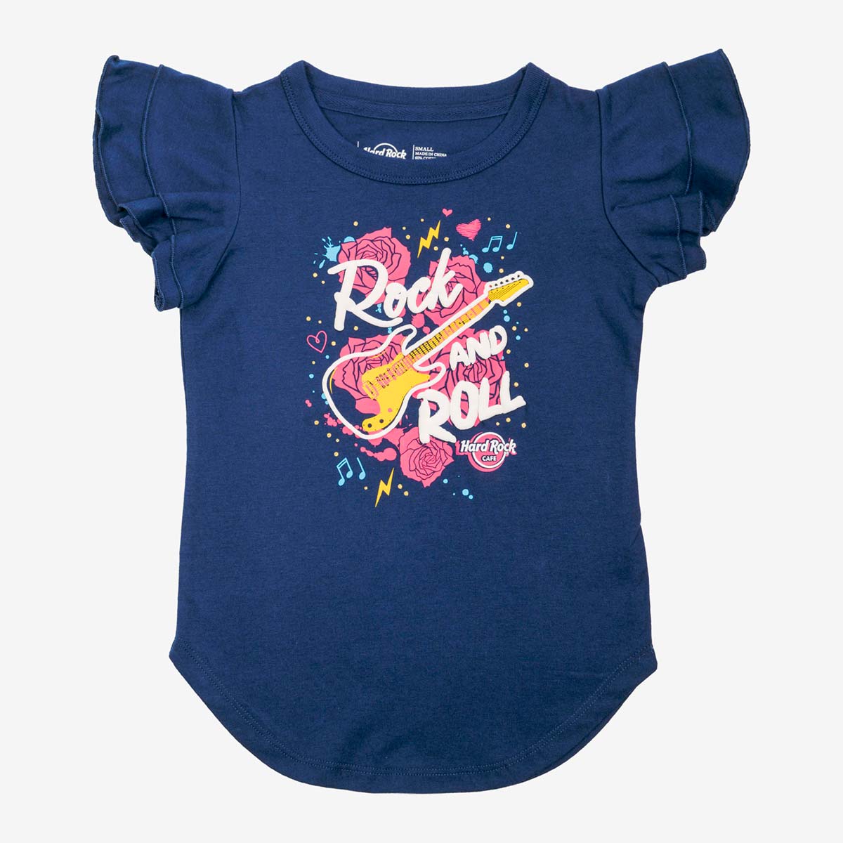 Rock Kids Guitar Tee in Navy with Flounce Sleeves image number 1