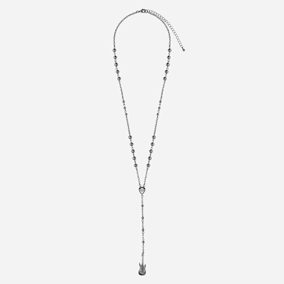Guitar Pendant Rosary Necklace in Gunmetal Tone image number 3
