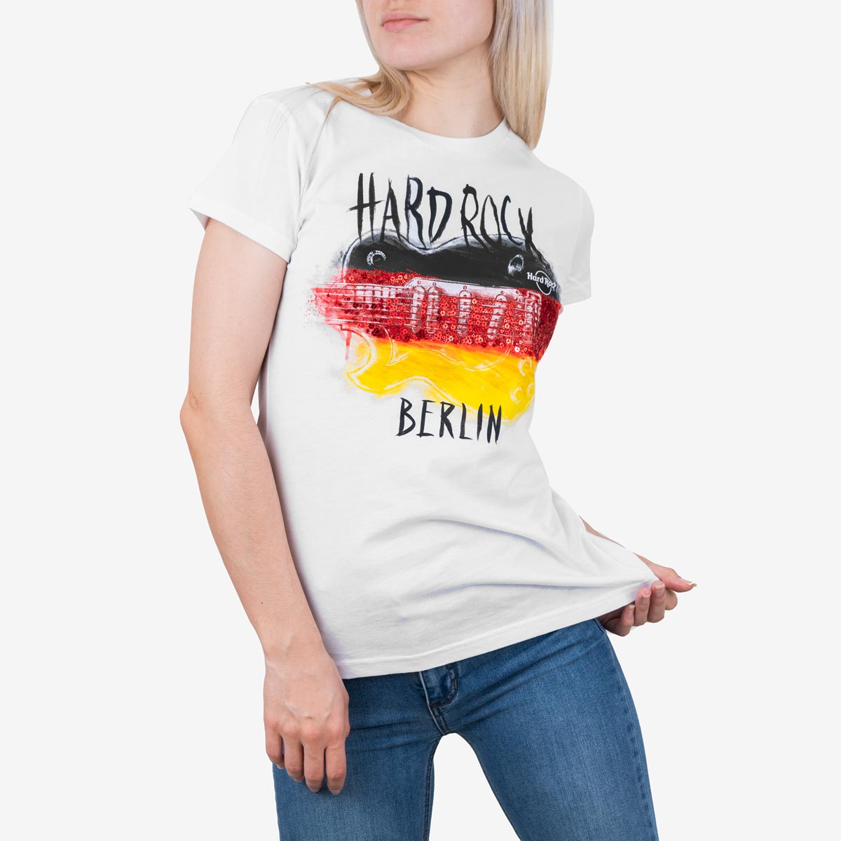 Women's Sequin Guitar Flag Tee image number 3