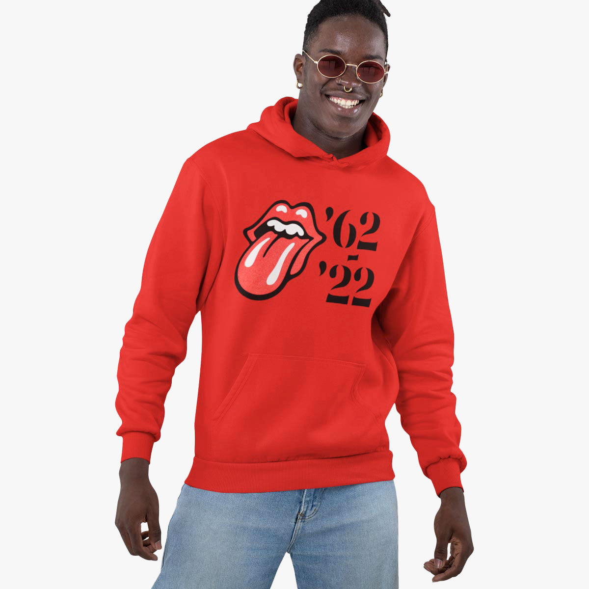 Rolling Stones Pullover Kangaroo Pockets Hoodie in Red image number 3