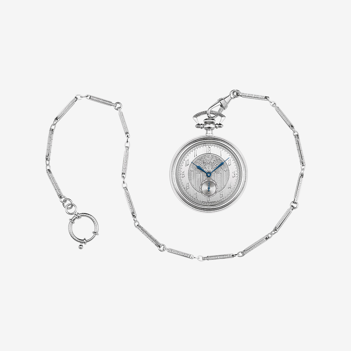 Bulova Men's Silver-Tone dial Pocket Watch With Chain image number 1