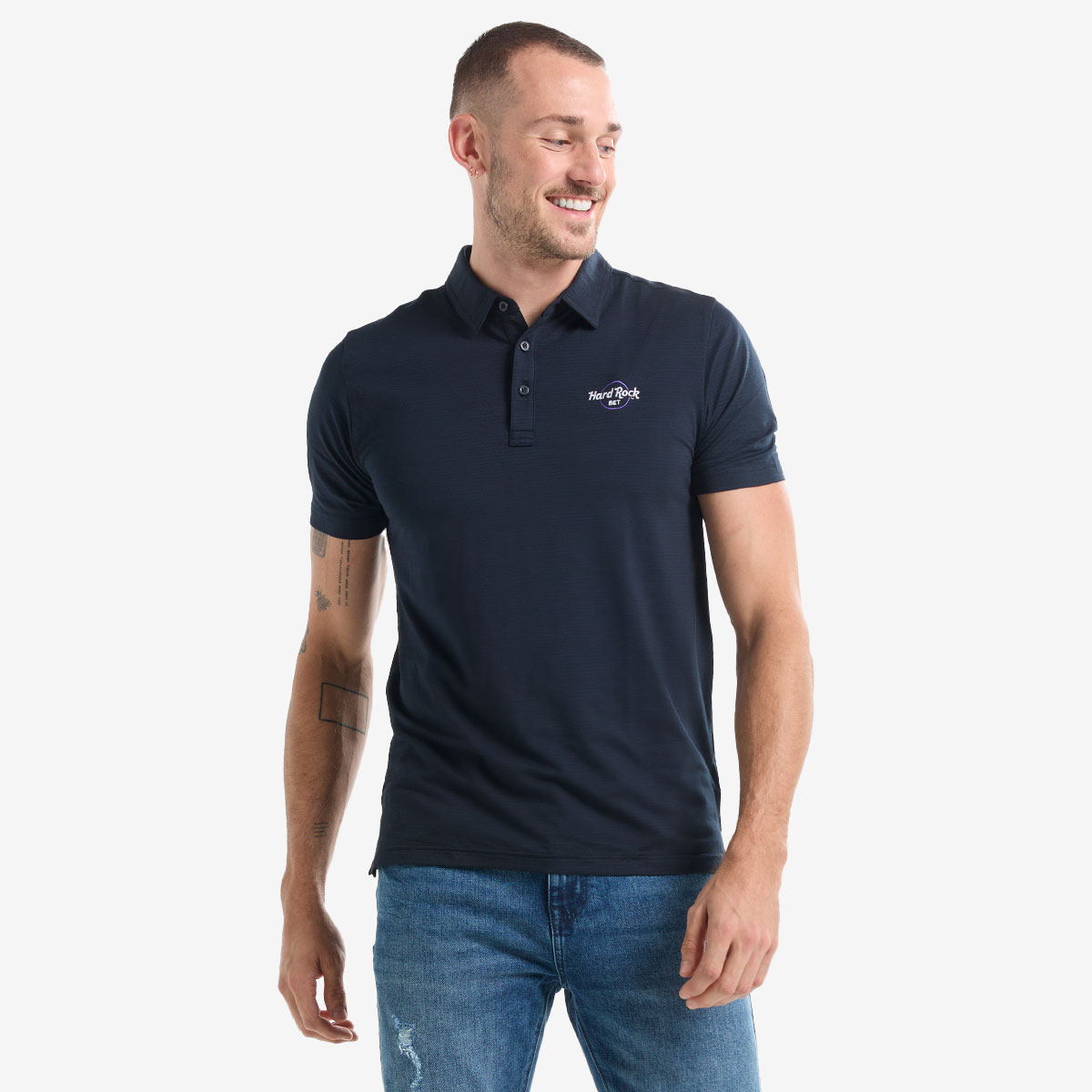 Unisex Hard Rock BET x Travis Mathew Heater Polo Black image number 1