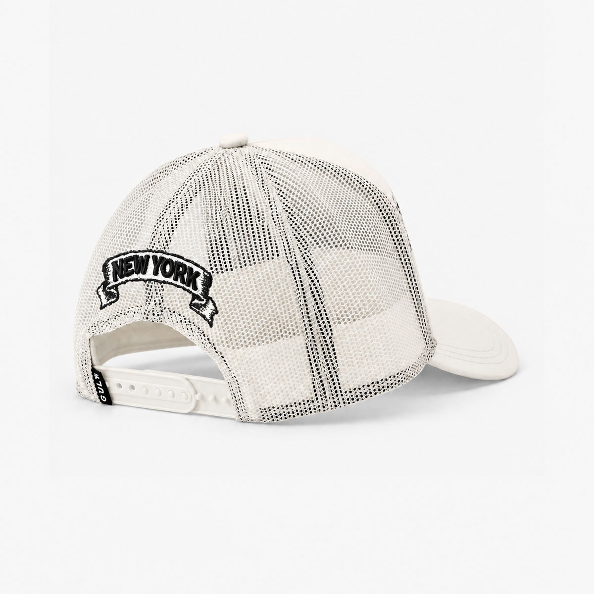 Hard Rock x Cult Banner Motto Mesh Trucker Hat in Winter White image number 6