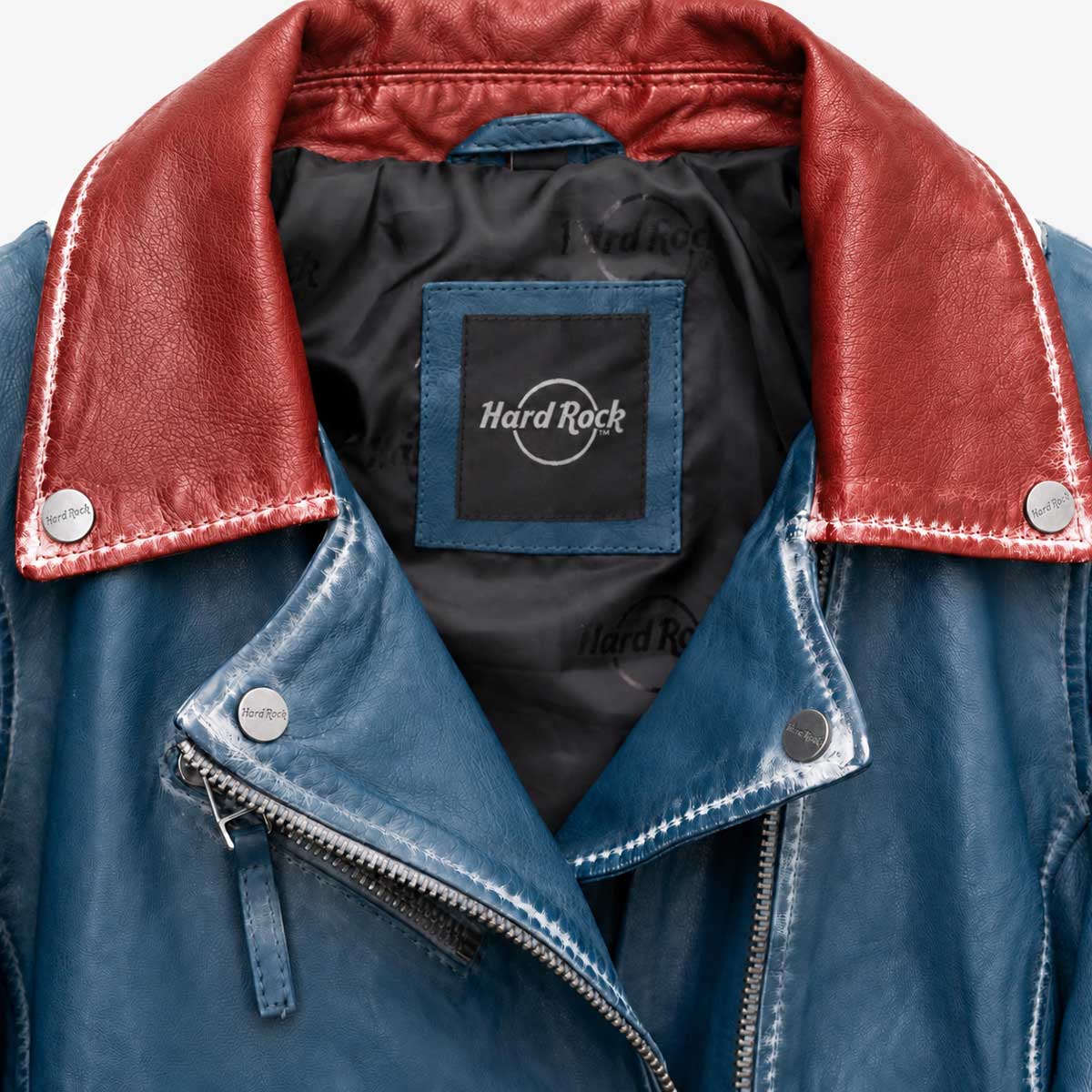 Ladies Fit Star Leather Jacket in Blue image number 5