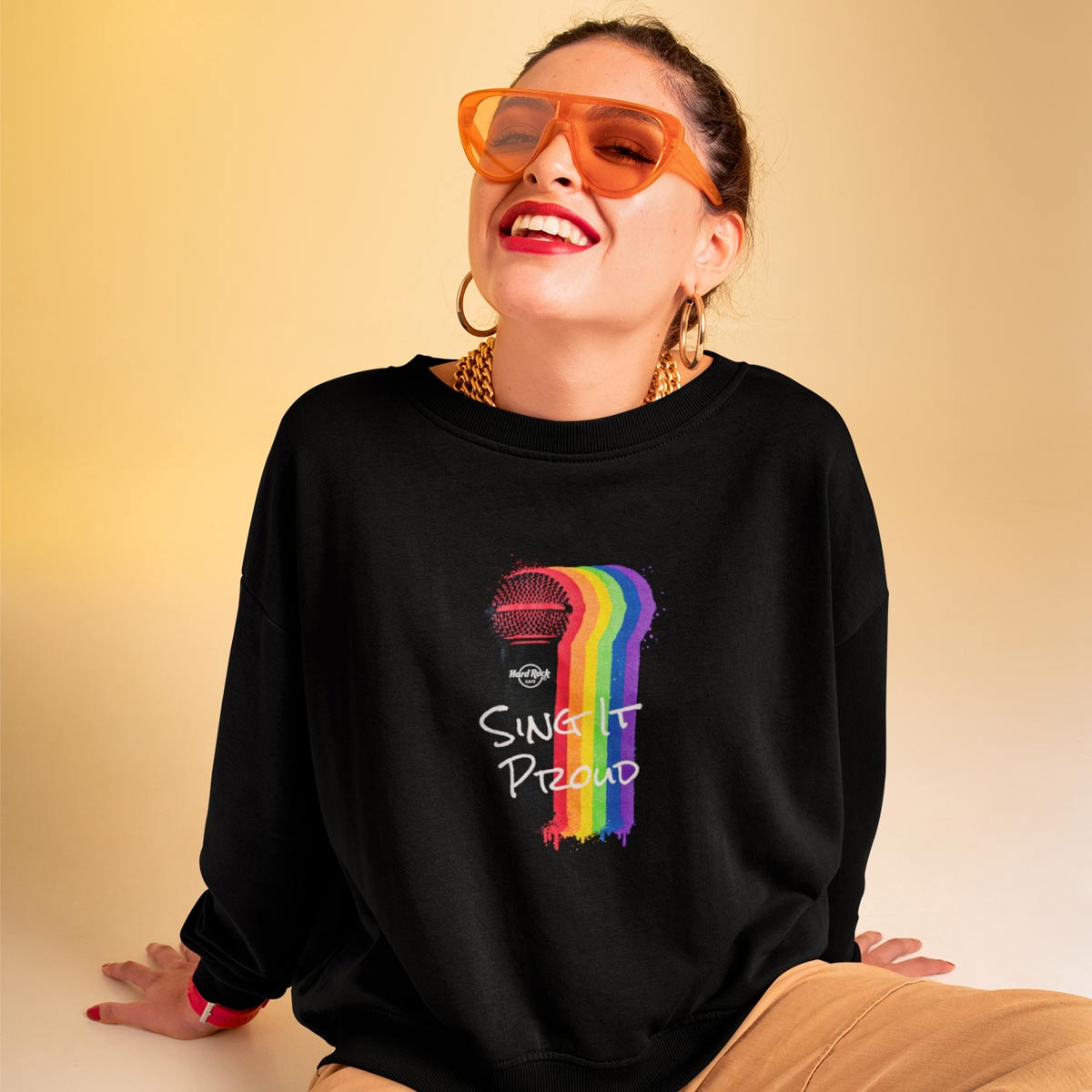 Pride Pullover Crewneck Fleece with Mic Drip Sing It Proud Design image number 4