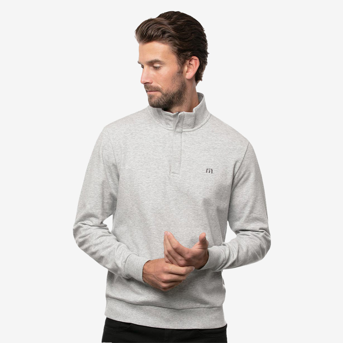 Travis Mathew x Hard Rock Cloud Quarter Zip Pullover Fleece in Light Grey image number 5