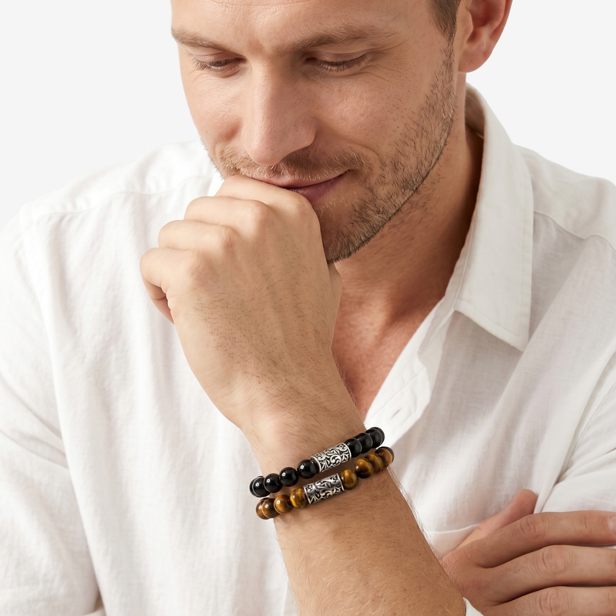Ethos Chisel Black Agate Beaded 7.5" Bracelet image number 1