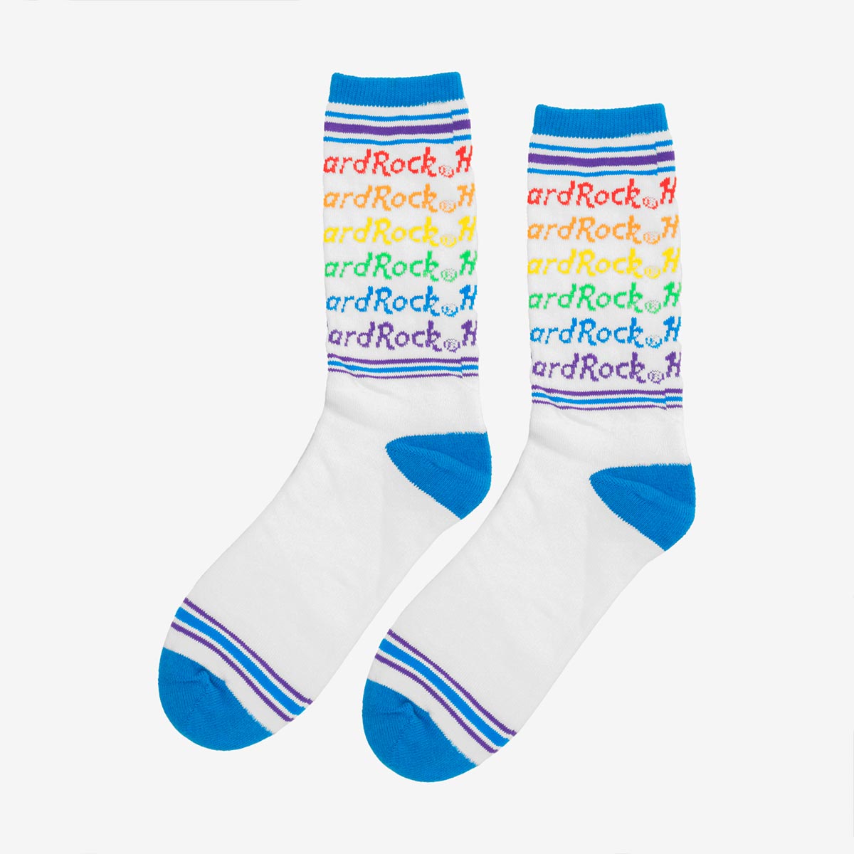 Retro Blue Rainbow Repeat Logo Print Crew Socks image number 2
