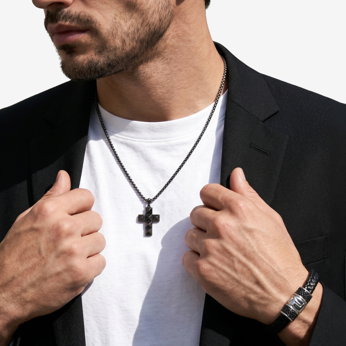 Ethos Black Sapphire Cross Pendant with 24" Chain image number 1