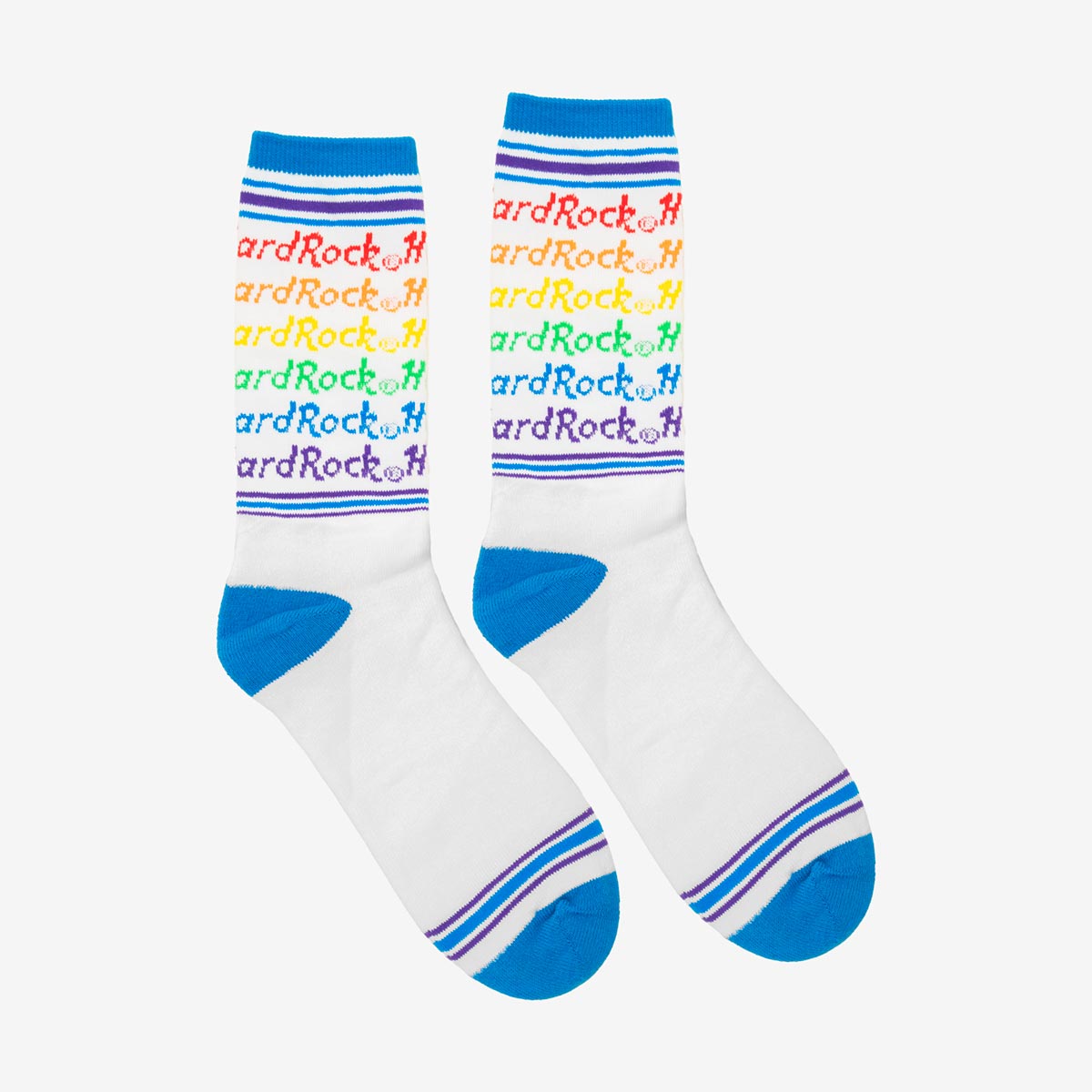 Retro Blue Rainbow Repeat Logo Print Crew Socks image number 1