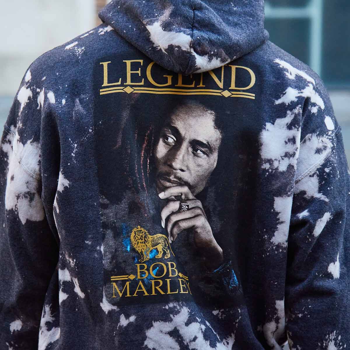 Bob Marley Adult Fit Hoodie with Bleach Effect Design image number 8
