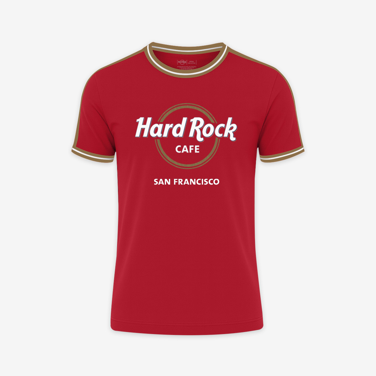 Adult Fit San Francisco Ringer Tee Red and Gold image number 1