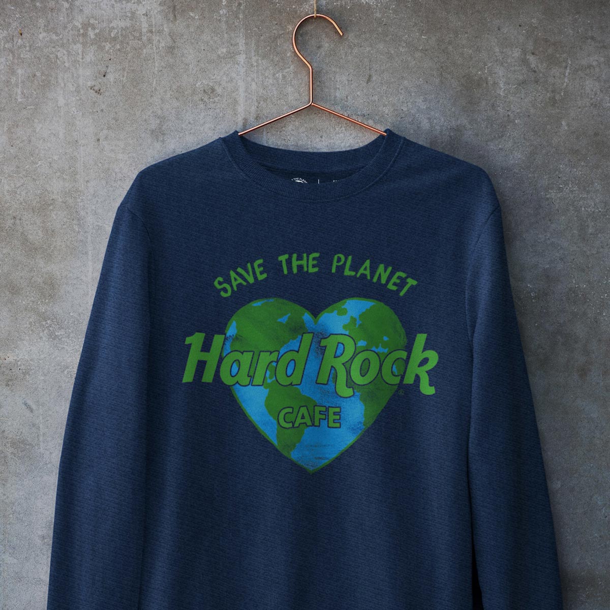 Hard Rock Adult Fit Save the Planet Heart Sweatshirt in Navy image number 4