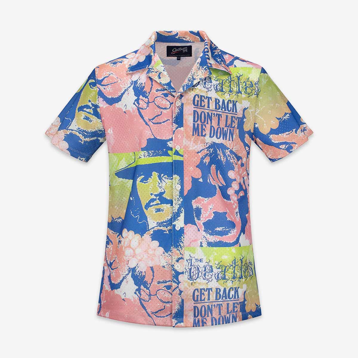 The Beatles Portrait Mesh Short Sleeve Button Down in Blue image number 1