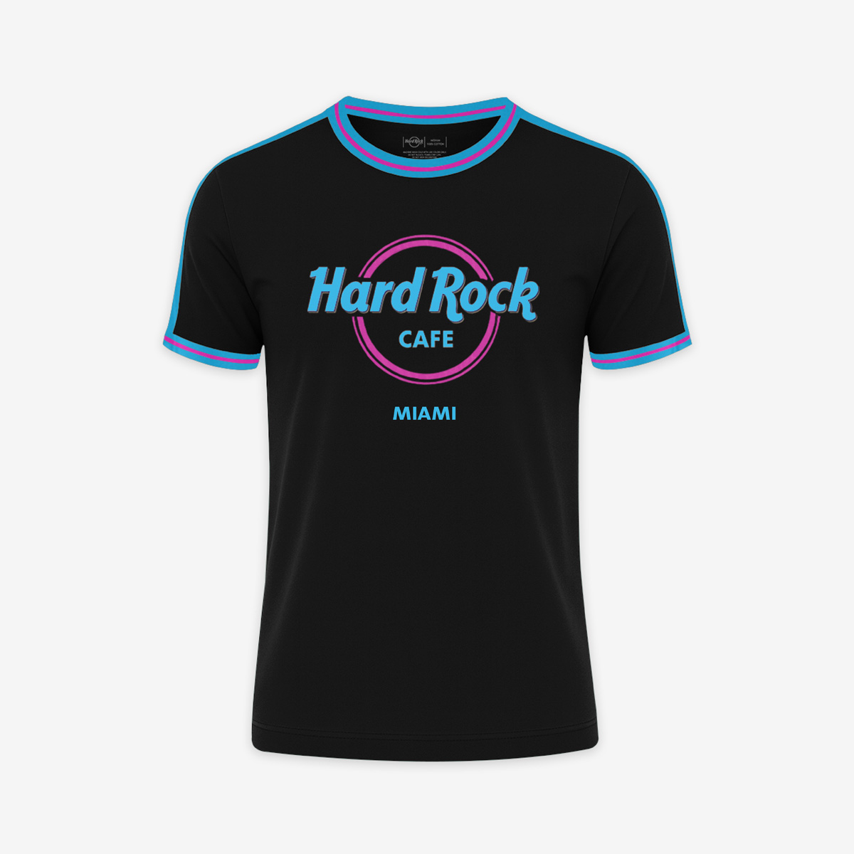 Adult Fit Miami Ringer Tee in Black and Turquoise image number 1