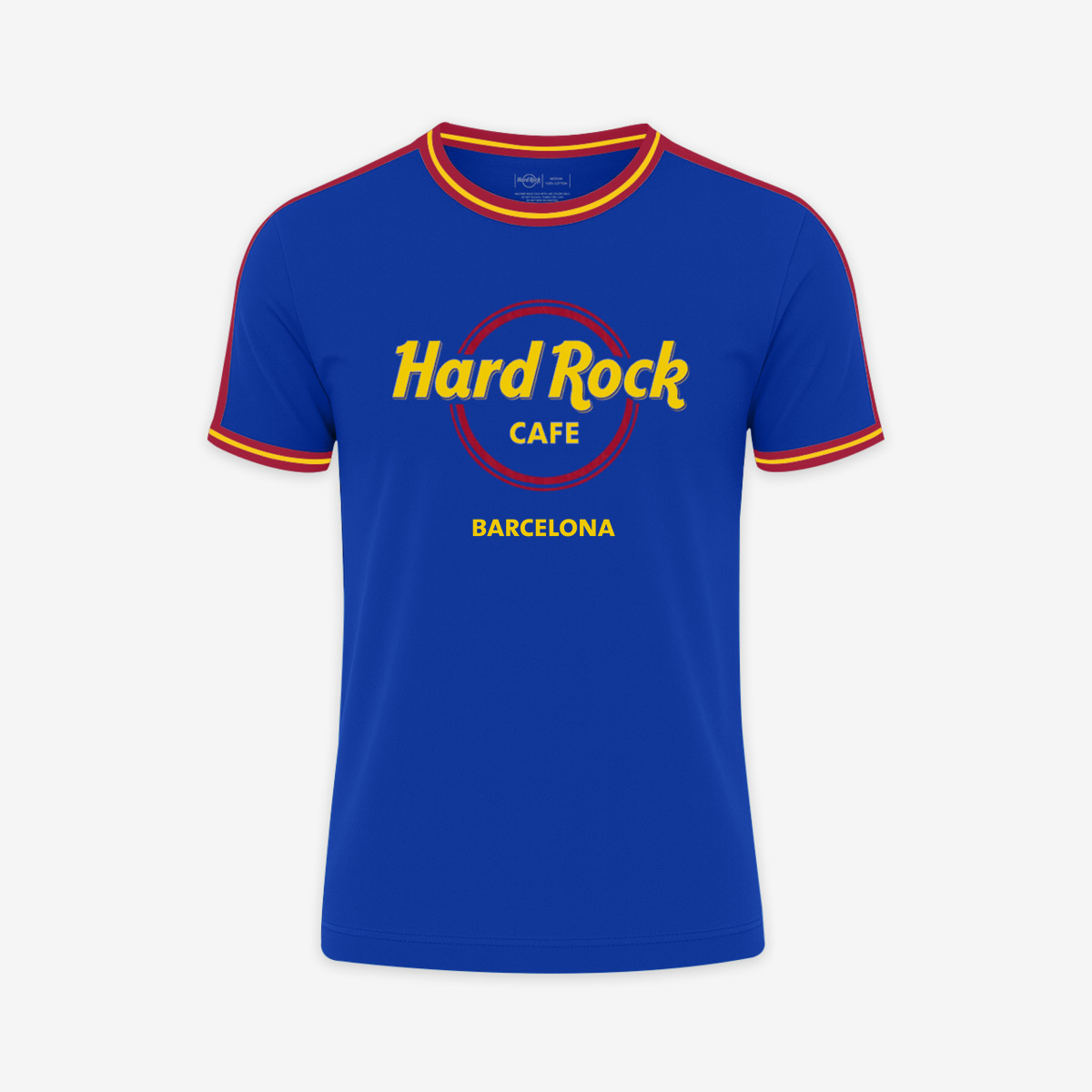 Adult Fit Barcelona Ringer Tee in Blue and Red image number 1