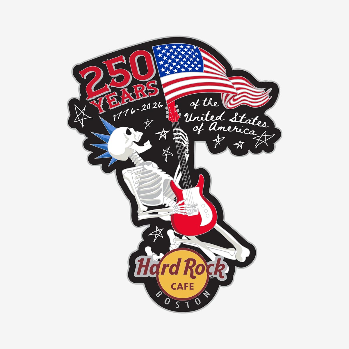 Limited Edition Boston Shredding Skeleton USA 250th Anniversary Pin image number 1