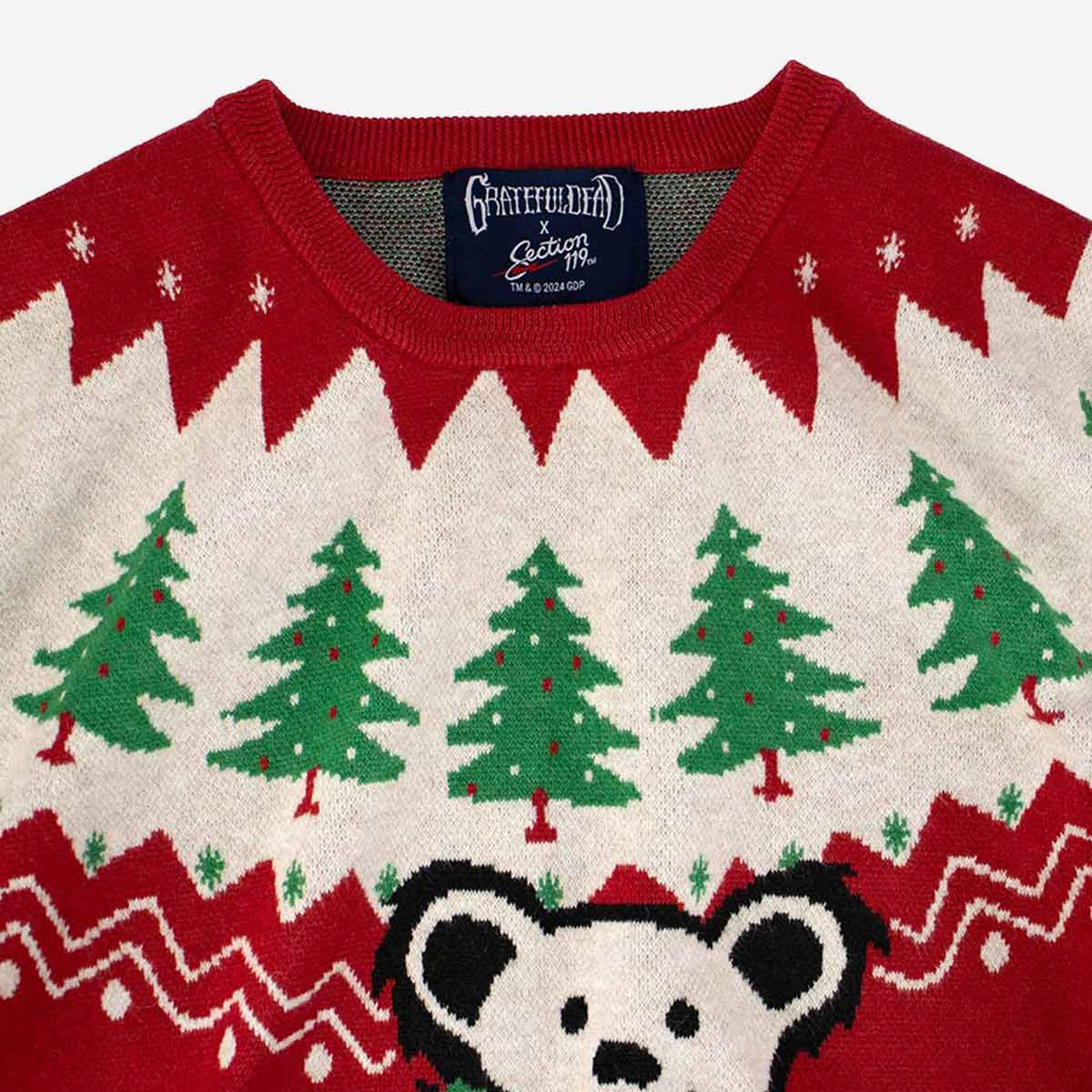 Grateful Dead Bear Tree Holiday Sweater in Red image number 4