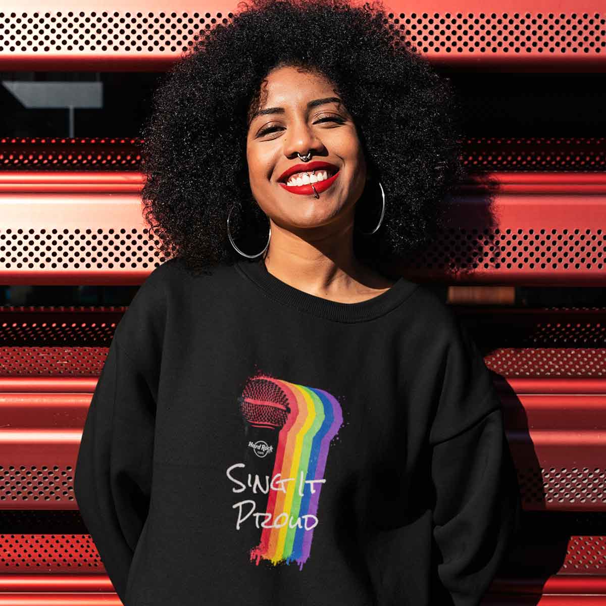 Pride Pullover Crewneck Fleece with Mic Drip Sing It Proud Design image number 3