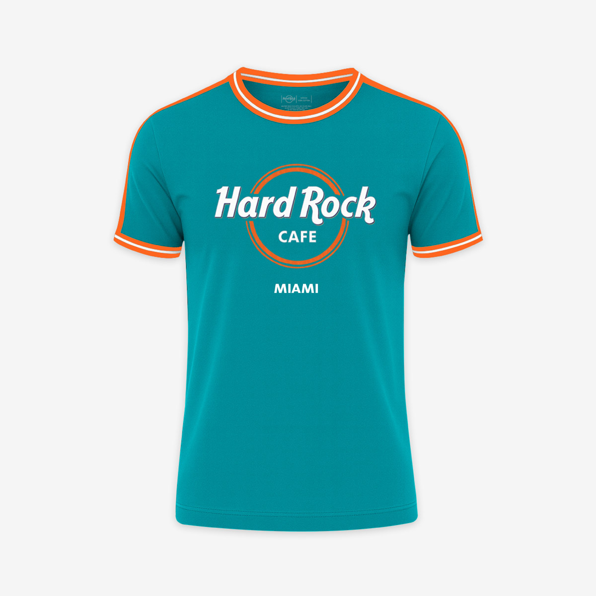 Adult Fit Miami Ringer Tee in Aqua and Orange image number 1