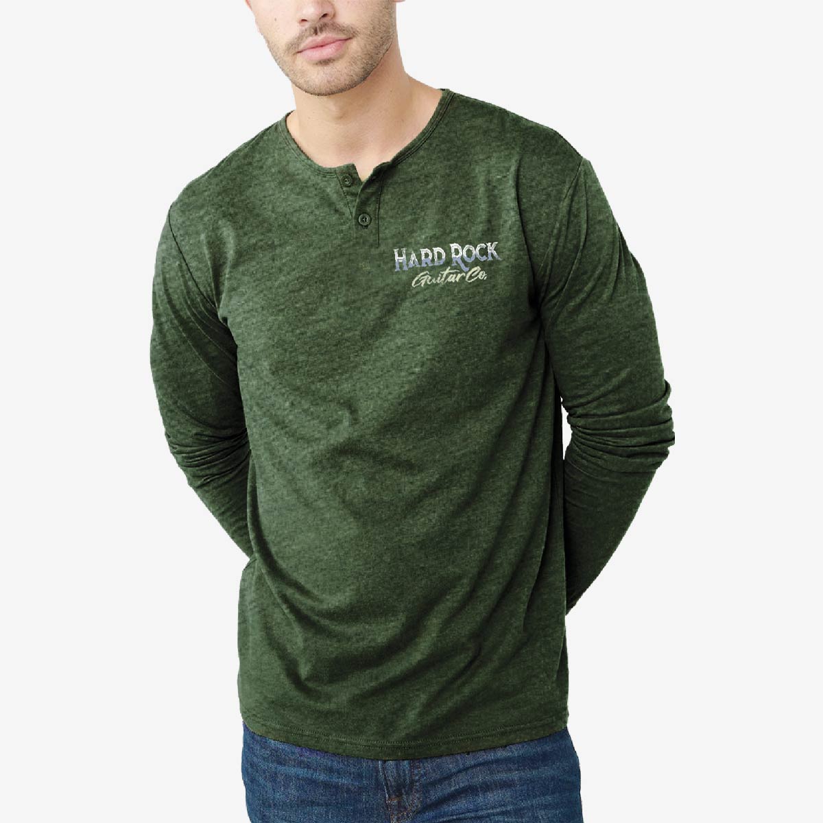 Guitar Company Hybrid Henley Longsleeve Tee in Military Green image number 2
