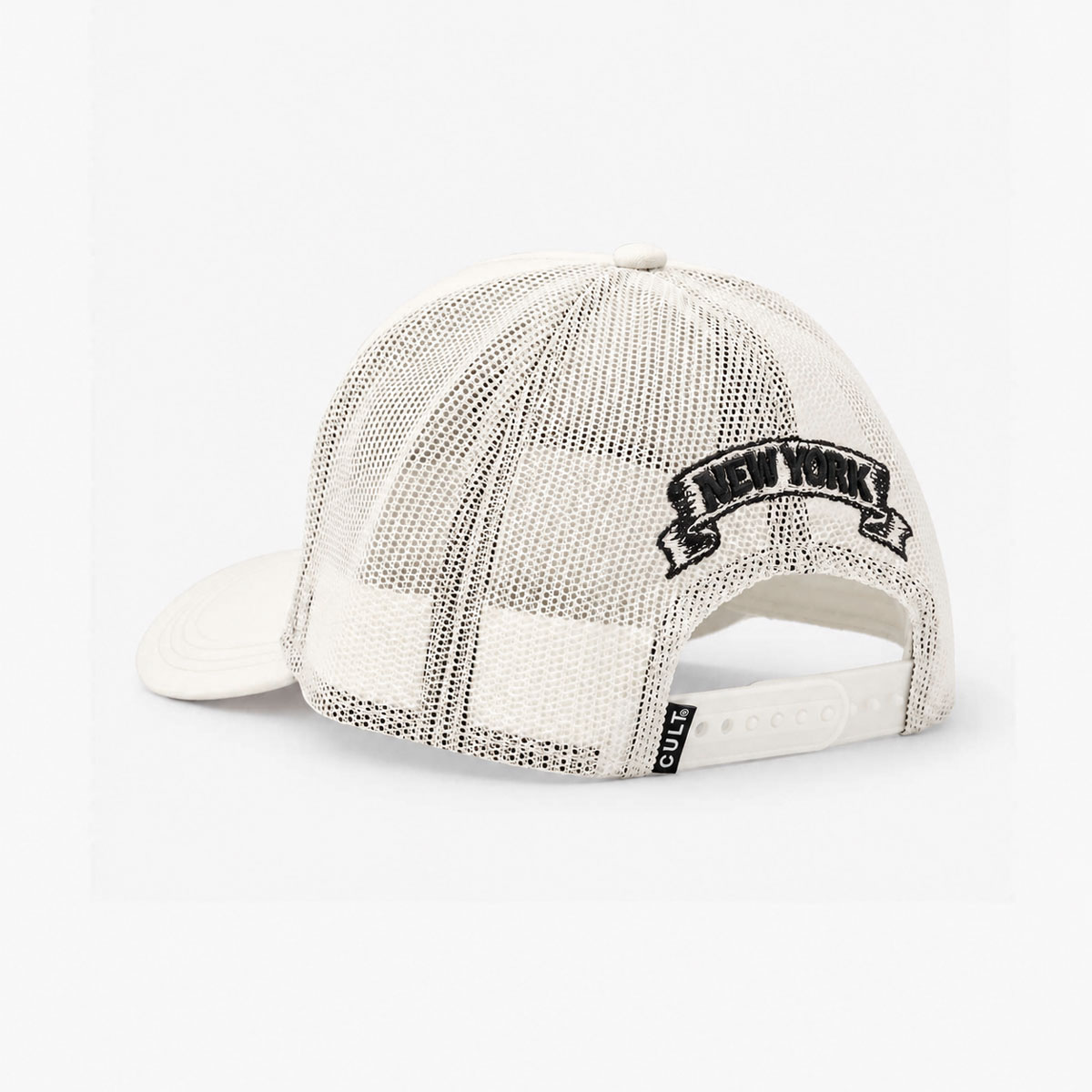 Hard Rock x Cult Banner Motto Mesh Trucker Hat in Winter White image number 5